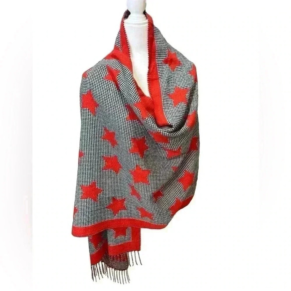 CAbi Vega Black & Red Houndstooth Star Fringe-Trim Scarf - Picture 3 of 3